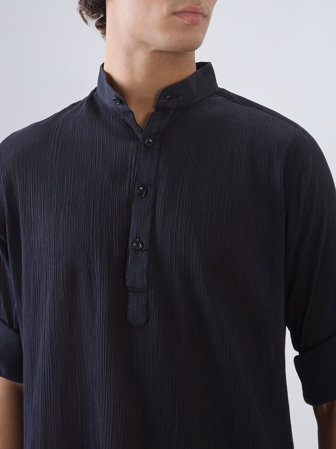 Nick&Jess Mens 100% Cotton crepe regular Fit hanley style roll up sleeves Kurta Shirt