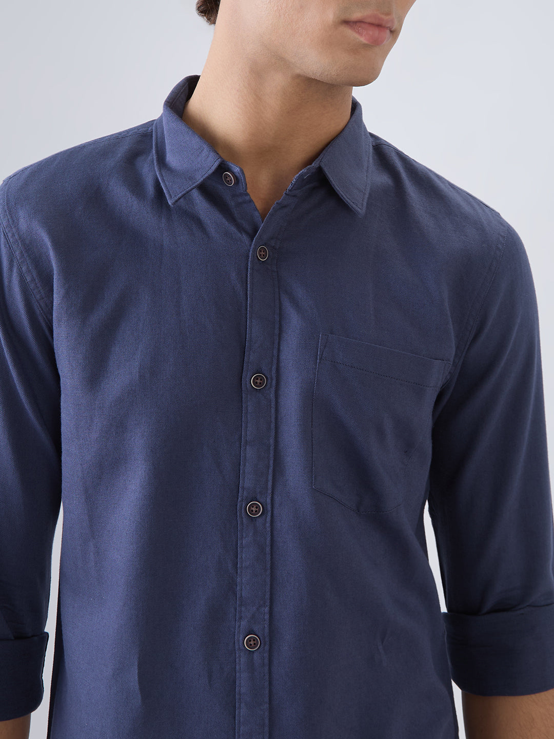 nick&jess 100% Cotton Mens Linen Blend Solid Navy Blue Color Slim Fit Long Sleeves Shirt