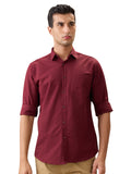 Nick&Jess Men 100% Cotton Maroon long Sleeve Shirt