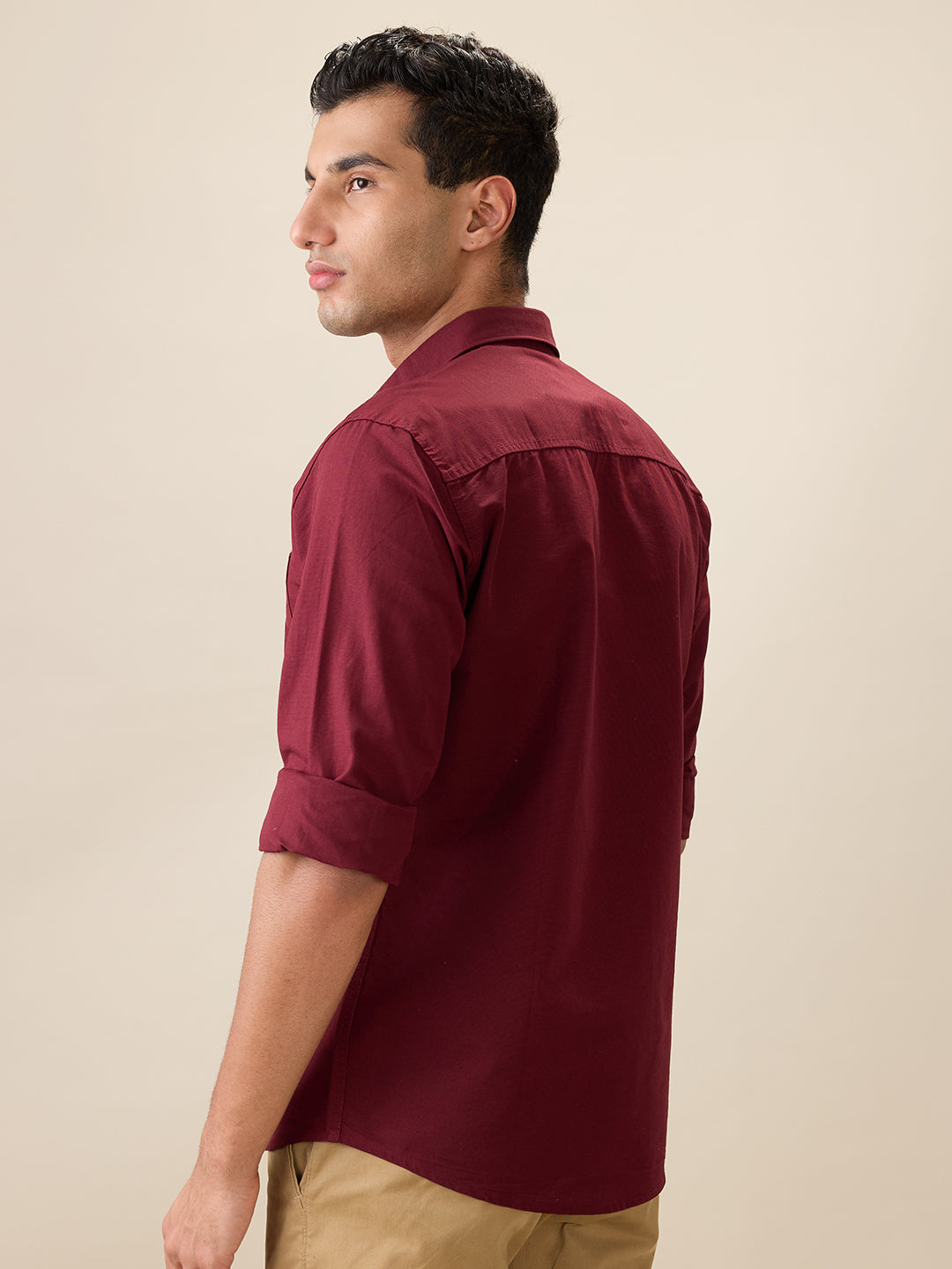 Nick&Jess Men 100% Cotton Maroon long Sleeve Shirt