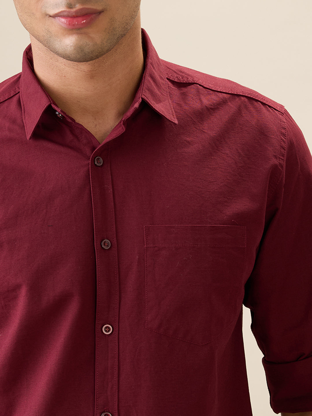 Nick&Jess Men 100% Cotton Maroon long Sleeve Shirt