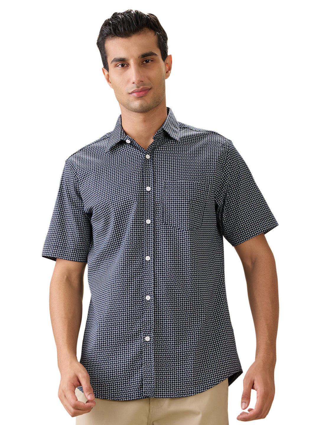 nick&jess Mens Slim Fit 97% Cotton 3% Stretch Printed Short Sleeves Shirt