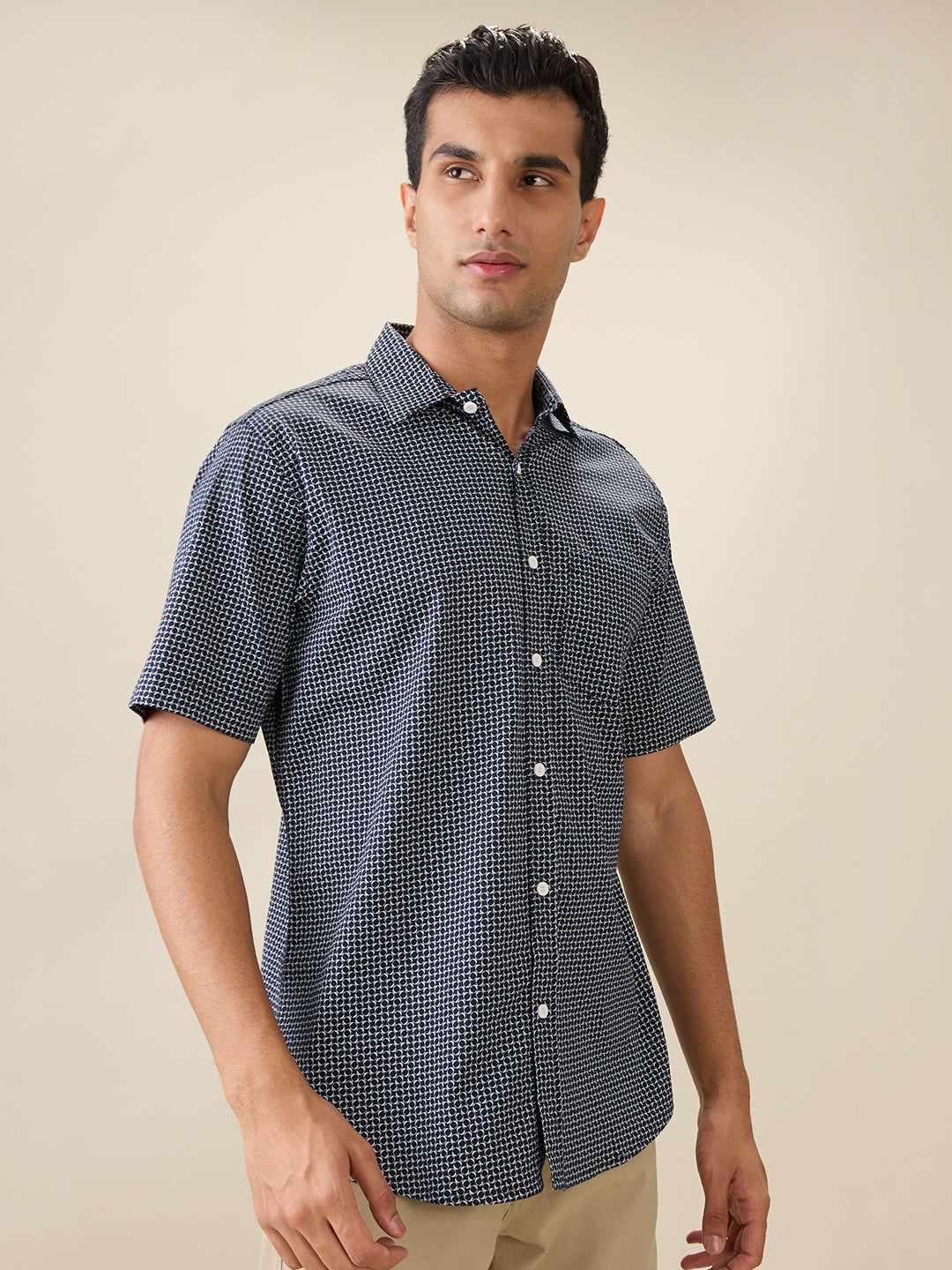 nick&jess Mens Slim Fit 97% Cotton 3% Stretch Printed Short Sleeves Shirt