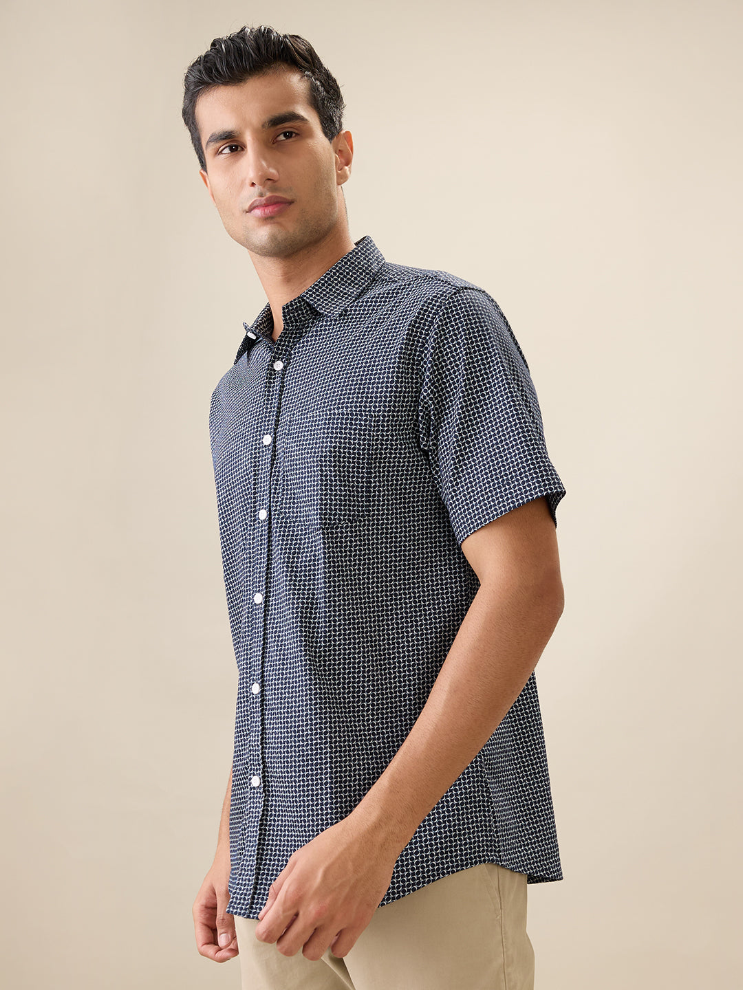 nick&jess Mens Slim Fit 97% Cotton 3% Stretch Printed Short Sleeves Shirt