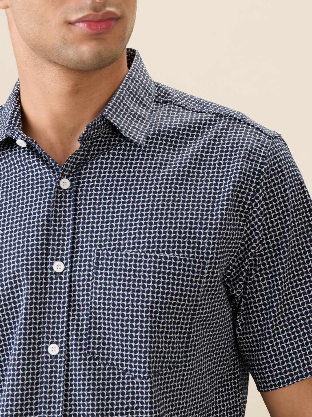 nick&jess Mens Slim Fit 97% Cotton 3% Stretch Printed Short Sleeves Shirt