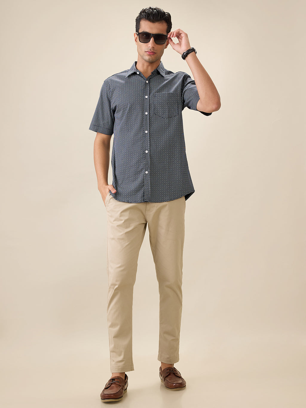 nick&jess Mens Slim Fit 97% Cotton 3% Stretch Printed Short Sleeves Shirt