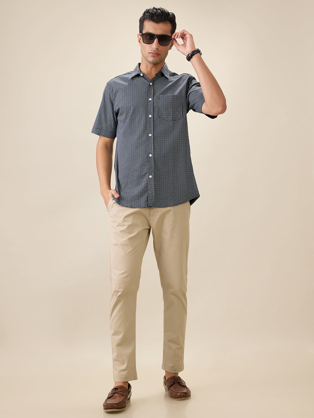 nick&jess Mens Slim Fit 97% Cotton 3% Stretch Printed Short Sleeves Shirt