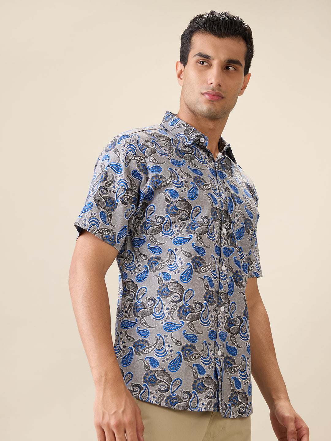 Nick&Jess Mens 100% Cotton Slim Fit Jaquard Type Printed Casual Short Sleeves Shirts