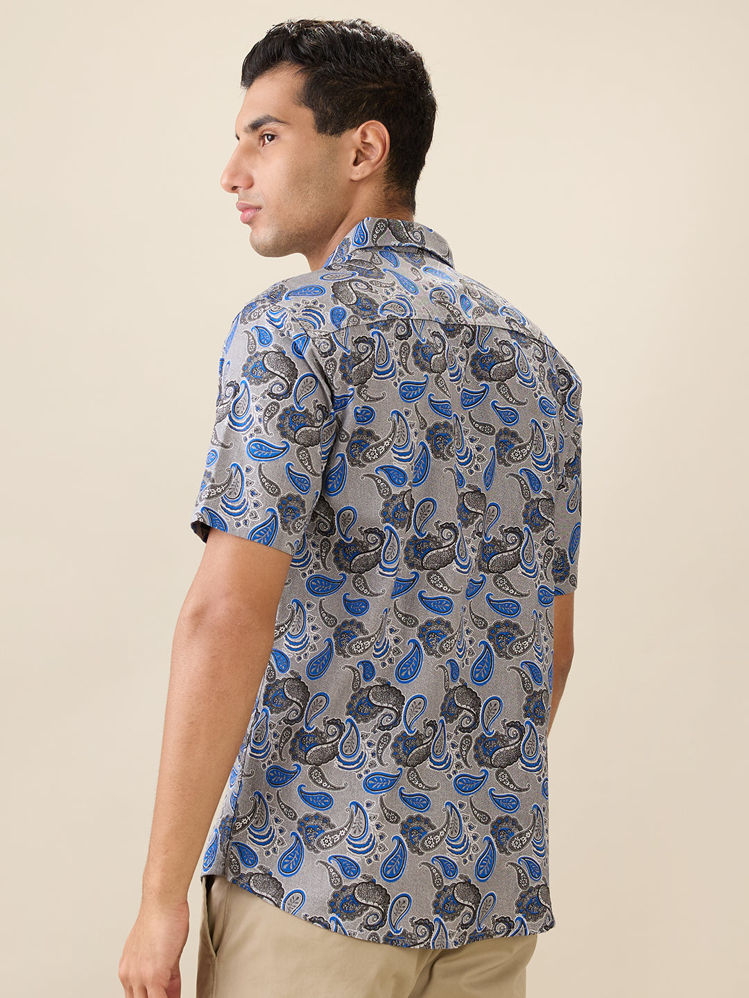 Nick&Jess Mens 100% Cotton Slim Fit Jaquard Type Printed Casual Short Sleeves Shirts