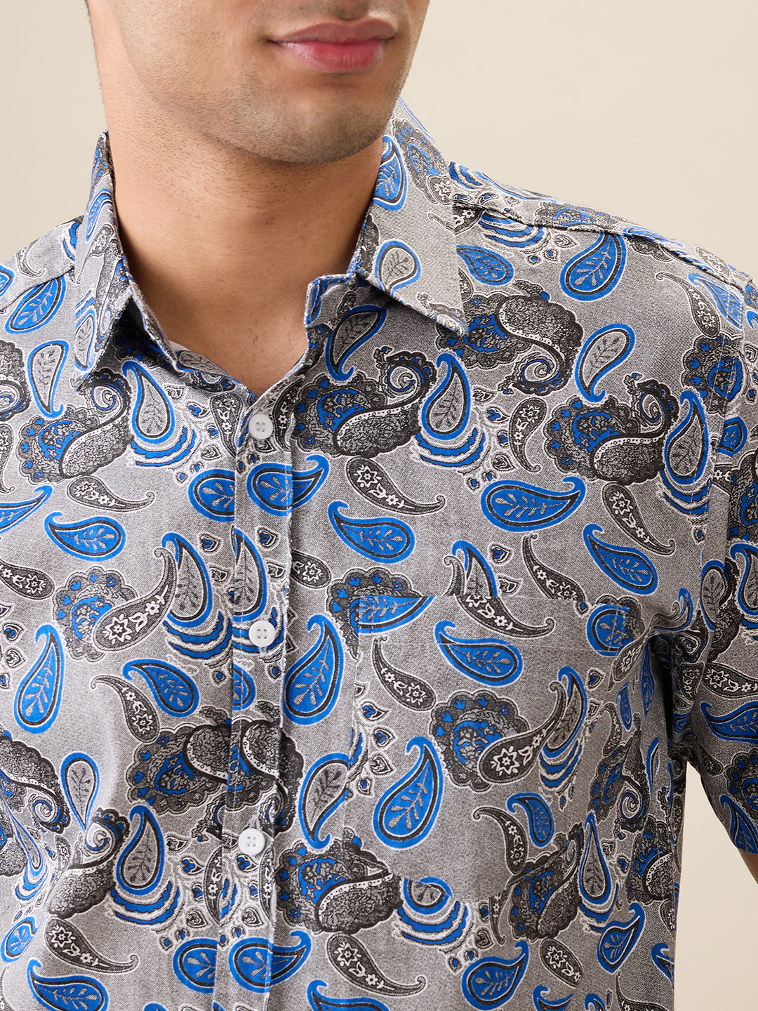 Nick&Jess Mens 100% Cotton Slim Fit Jaquard Type Printed Casual Short Sleeves Shirts