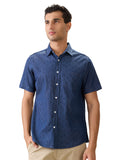 Nick&Jess Mens Slim Fit Indigo Printed denimcasual Short Sleeves Shirt