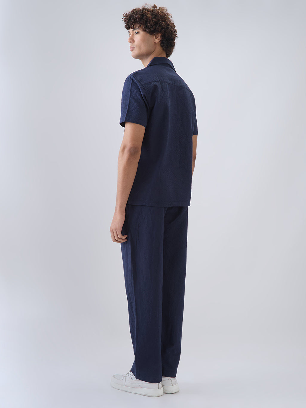 Nick&Jess 100% Cotton regular fit dobby blue pajama co-ord set leisrewear