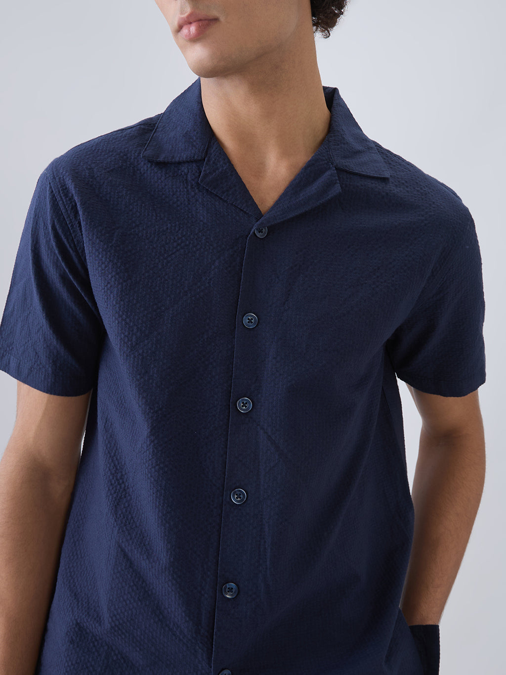 Nick&Jess 100% Cotton regular fit dobby blue pajama co-ord set leisrewear