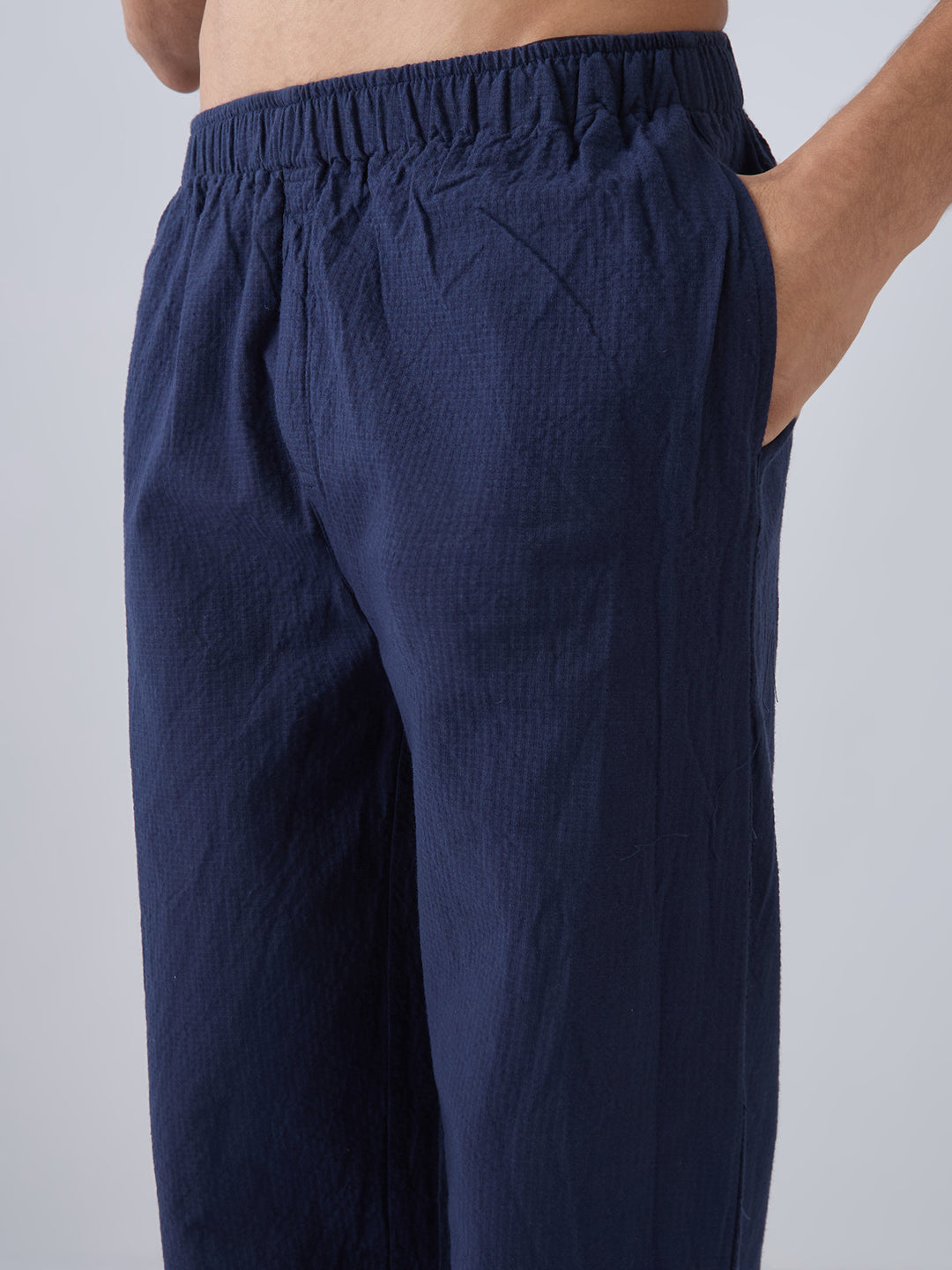 Nick&Jess 100% Cotton regular fit dobby blue pajama co-ord set leisrewear