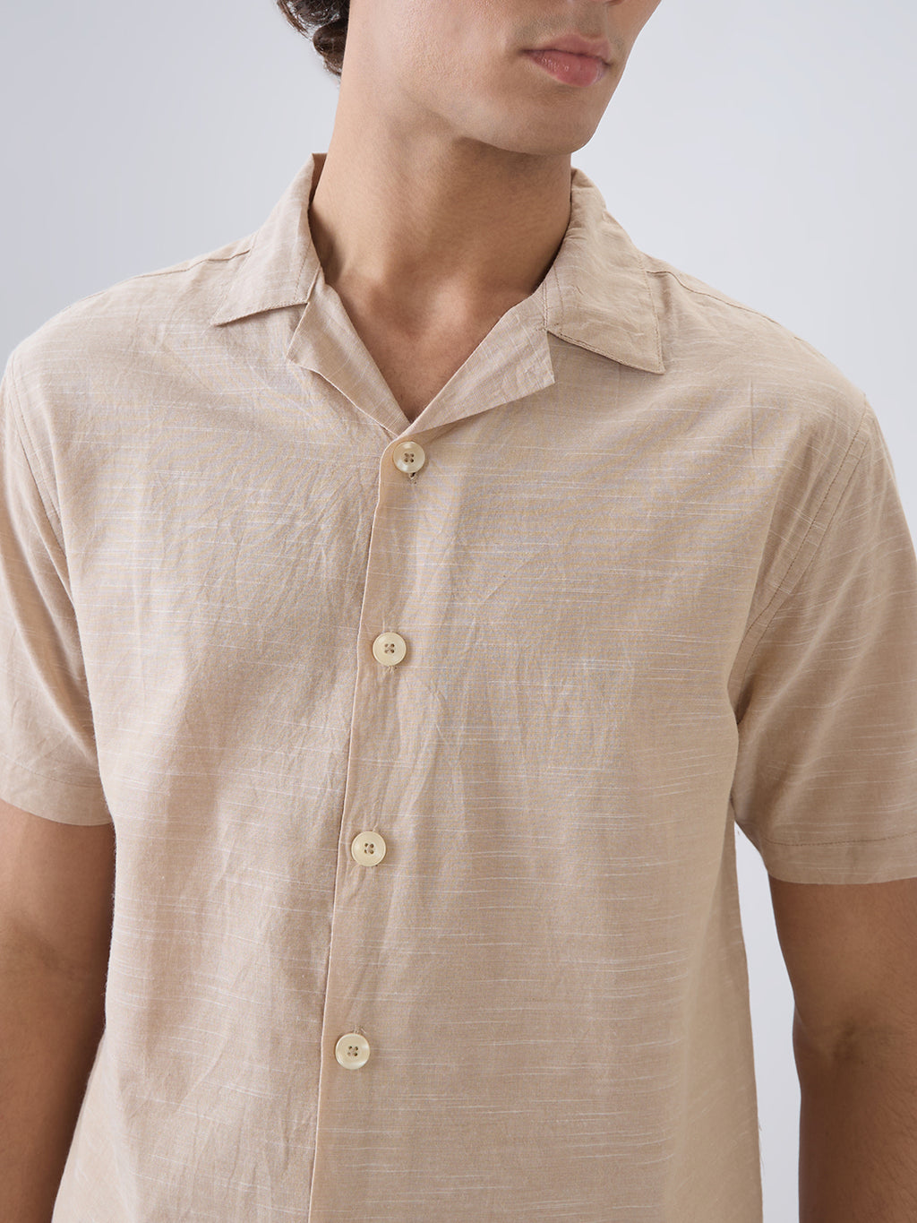 Nick&Jess Mens 100% cotton regular fit Khakhi linen blend slub pajama co-ord set leisrewear