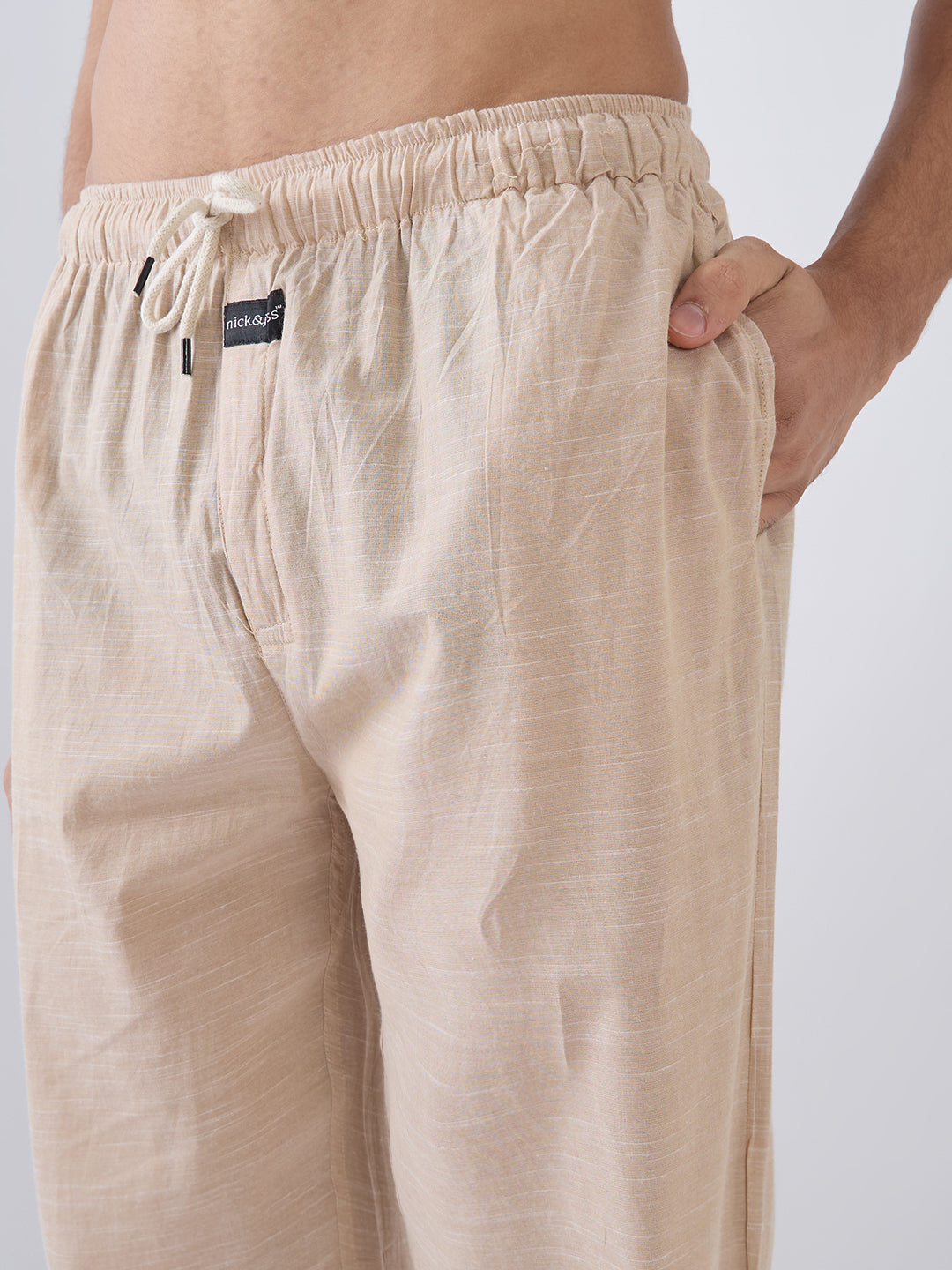 Nick&Jess Mens 100% cotton regular fit Khakhi linen blend slub pajama co-ord set leisrewear