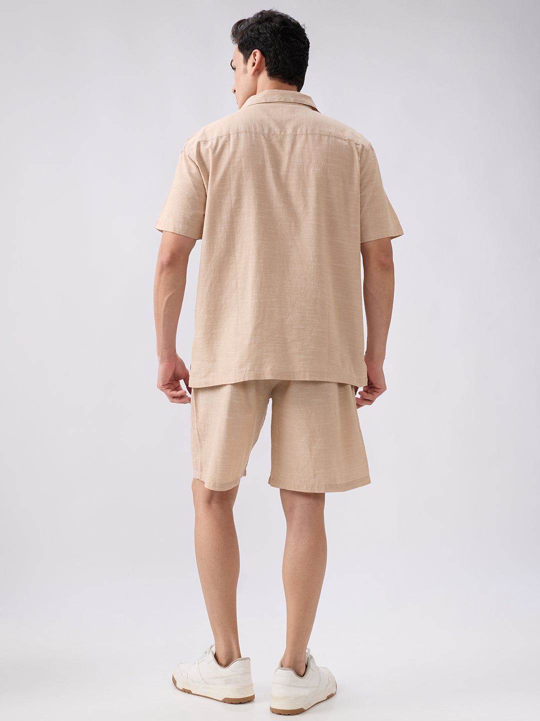 nick&jess mens 100% Cotton linen Blend Solid Khakhi Color With Slub Texture Mens Co-ord set